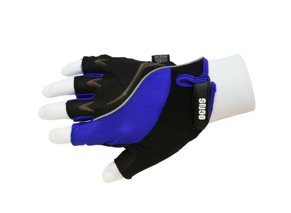 OGNS FLASH BLACK & BLUE PADDED FINGERLESS BIKE CYCLING LIGHTWEIGHT MITTS GLOVES