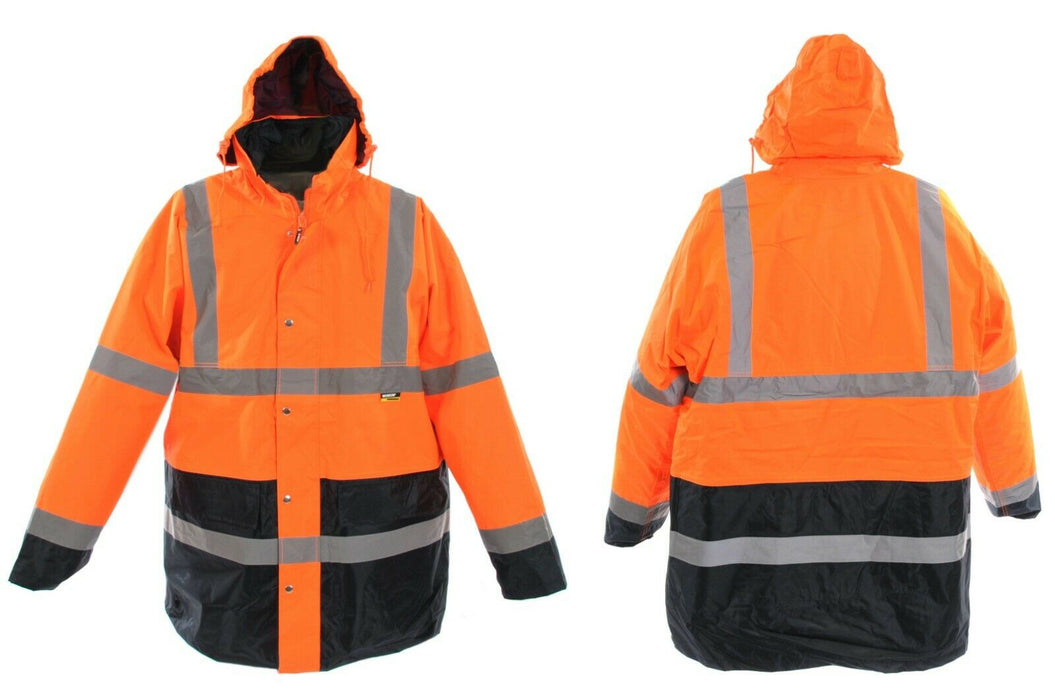 HI VIZ CONTRAST PARKER 100% WATERPROOF COAT FLUORESCENT ORANGE & BLUE JACKET - SIZE 3XL