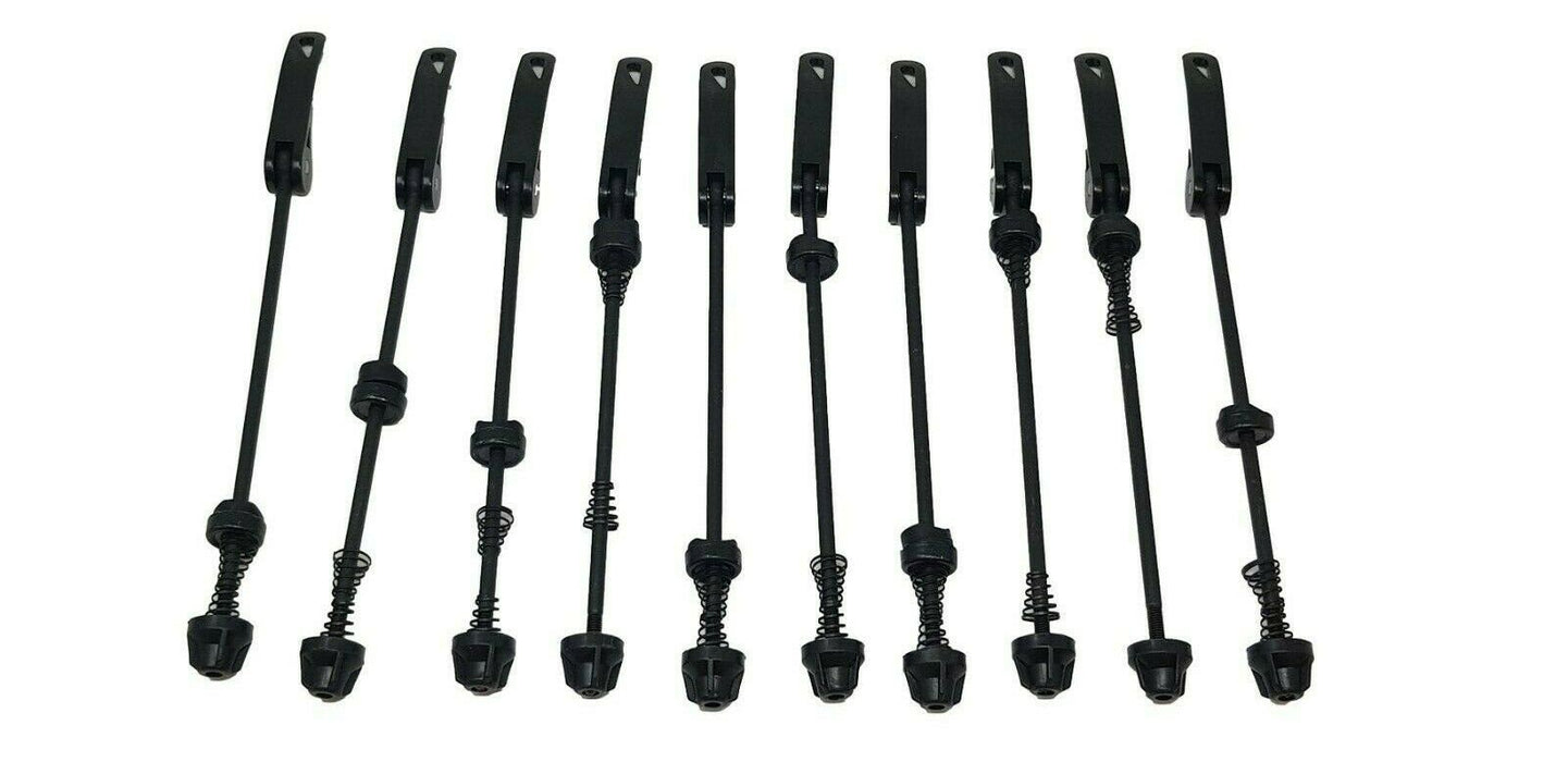 JOBLOT OF 10 X QUICK RELEASE BIKE SKEWERS, FRONT 135mm, REAR 165mm LENGTH BLACK