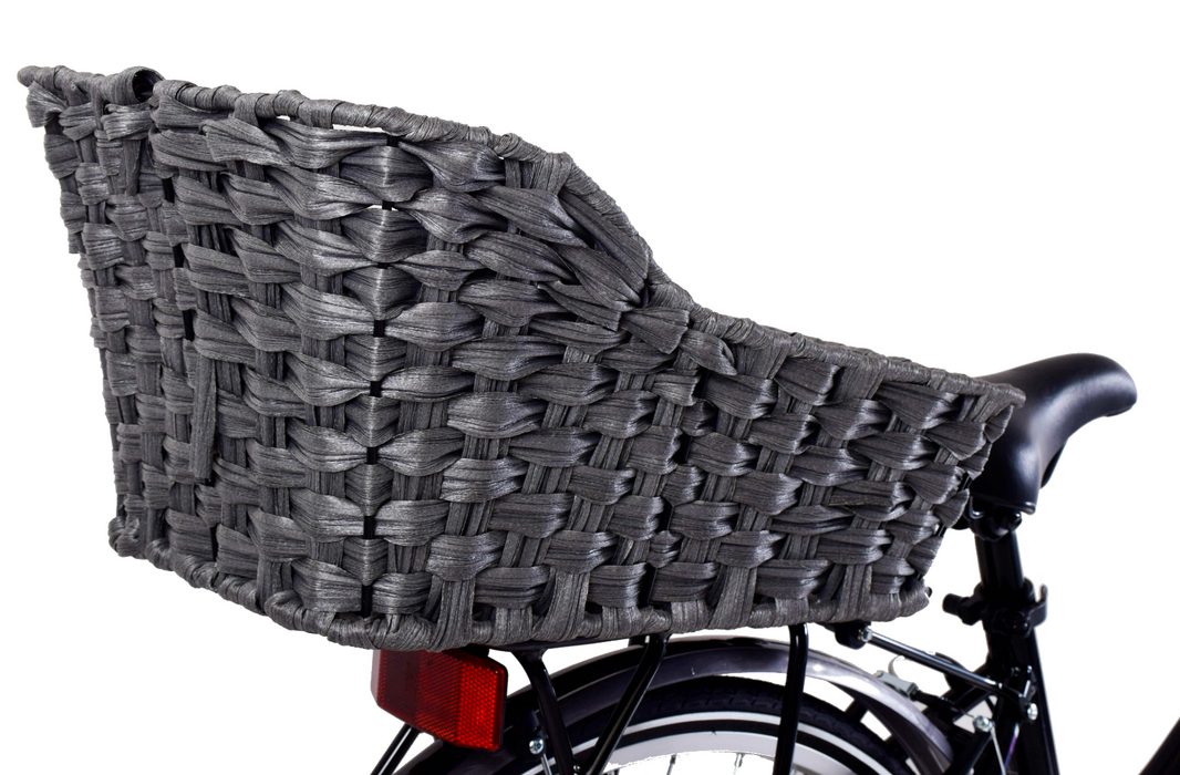 Large Rear Mounted Rattan Bike / Bicycle Shopping Basket - Grey