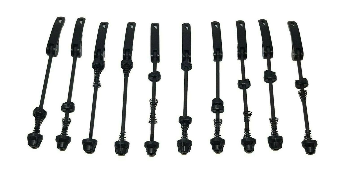 JOBLOT OF 10 X QUICK RELEASE BIKE SKEWERS, FRONT 135mm, REAR 165mm LENGTH BLACK