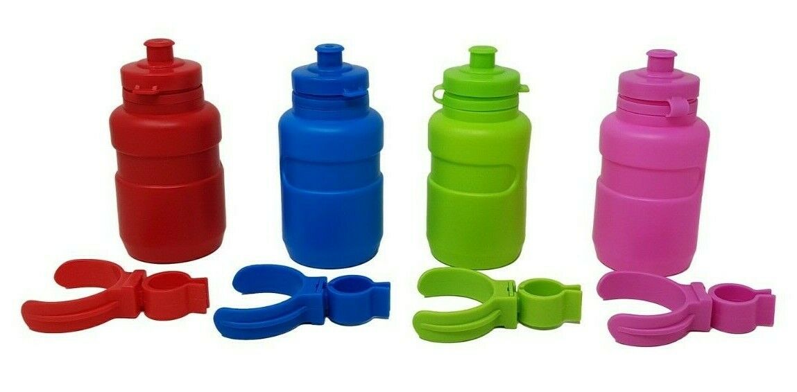 KIDS BIKE CYCLE 0.25L WATER BOTTLE & BRACKET BUY ONE GET ONE FREE - CHOOSE COLOUR: RED, BLUE, GREEN OR PINK