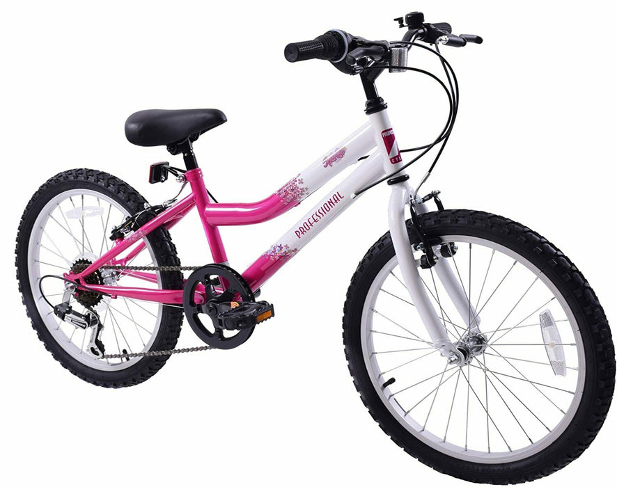 PROFESSIONAL SPARKLE 18" WHEEL 6 SPEED KIDS MOUNTAIN BIKE WHITE & PINK AGE 6+