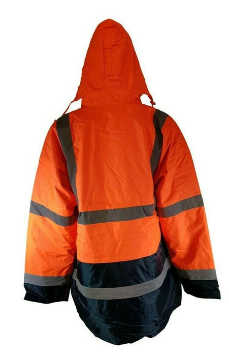 HI VIZ CONTRAST PARKER 100% WATERPROOF COAT FLUORESCENT ORANGE & BLUE JACKET - SIZE 3XL