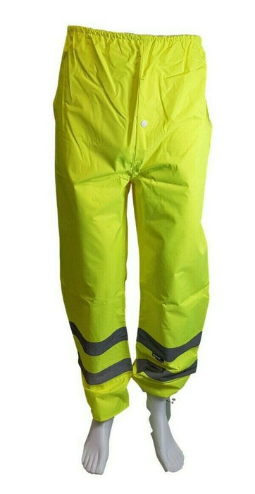 HI VIZ FLUORESCENT YELLOW TROUSERS 100% WATERPROOF WET WEATHER WORK WEAR CLOTHES