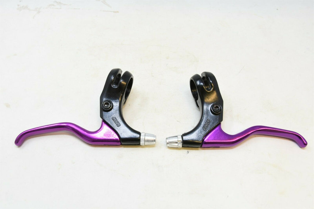 PURPLE ALLOY BIKE BRAKE LEVERS ATB CANTILEVER OR CALIPER BRAKES THREE FINGER