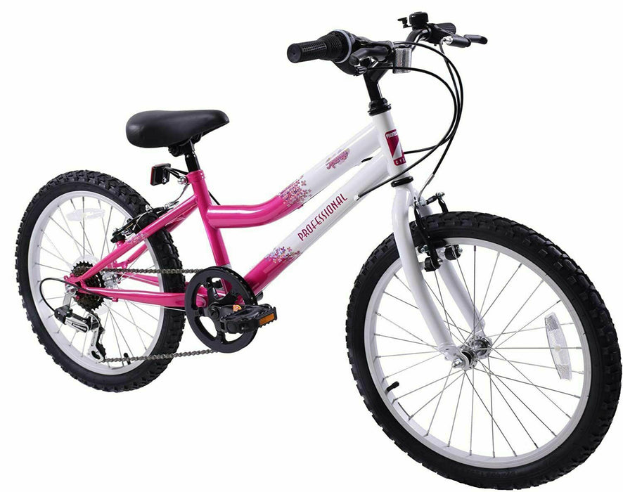 PROFESSIONAL SPARKLE 20" WHEEL 6 SPEED KIDS MOUNTAIN BIKE WHITE & PINK AGE 7+