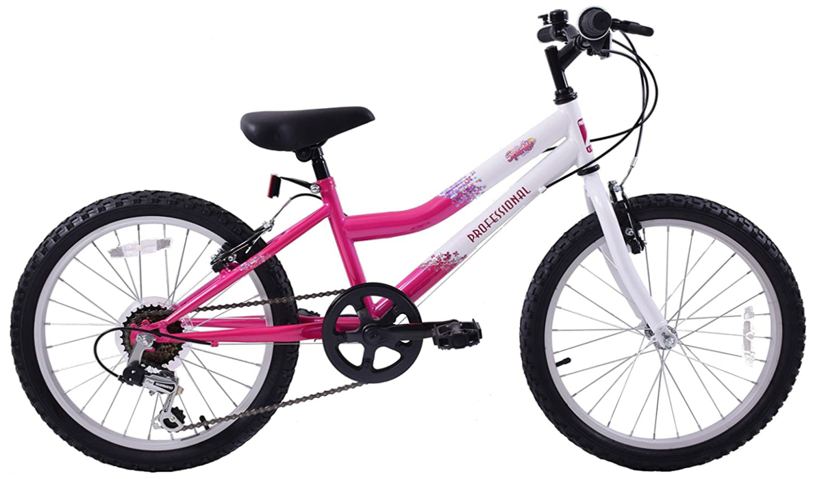 PROFESSIONAL SPARKLE 18" WHEEL 6 SPEED KIDS MOUNTAIN BIKE WHITE & PINK AGE 6+