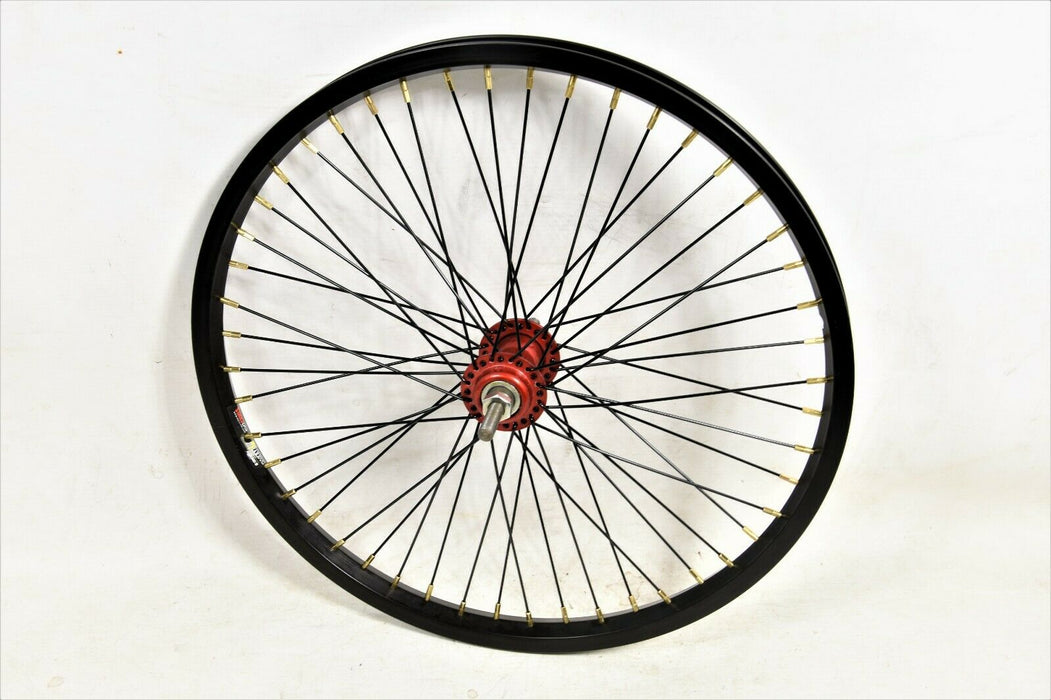 Black Front 20" BMX 48 Spoke Wheel 10mm Axle 3/8" (406 - 19) Rim Red Alloy Hub