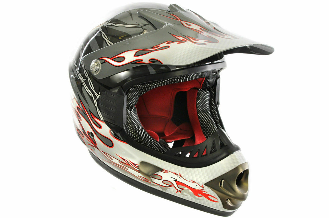 Full Face Downhill Motocross Fibreglass Bike Helmet B.e. Dragon 59-60cm Grey