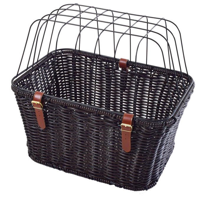 REAR MOUNT POLYRATTAN PET CARRIER, LARGE BASKET WITH REMOVABLE COVER BLACK