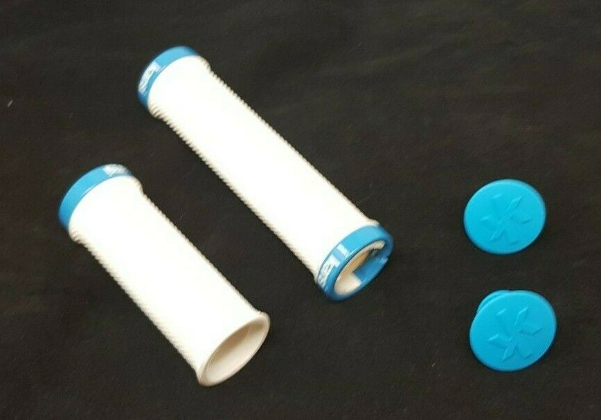 135mm+93mm Lock On Handle Bar Grips, White & Blue, Kansi Bikes, Folding Bike, Mtb