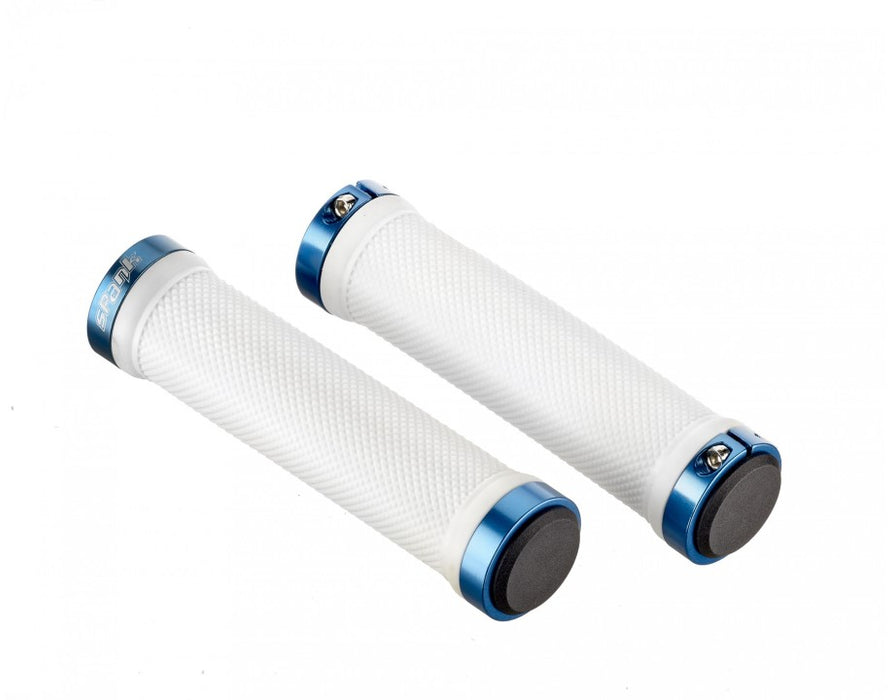 Spank Spoon Handlebar Grips Double Lock On White & Blue 130mm