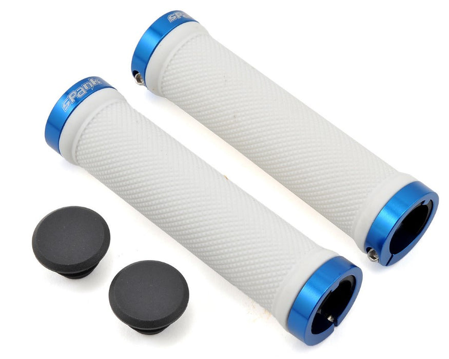 Spank Spoon Handlebar Grips Double Lock On White & Blue 130mm