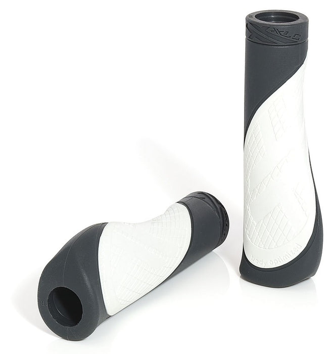 PAIR XLC BODY OPTIMIZED ERGONOMIC BIKE HANDLEBAR GEL GRIPS WHITE & GREY 135mm LONG