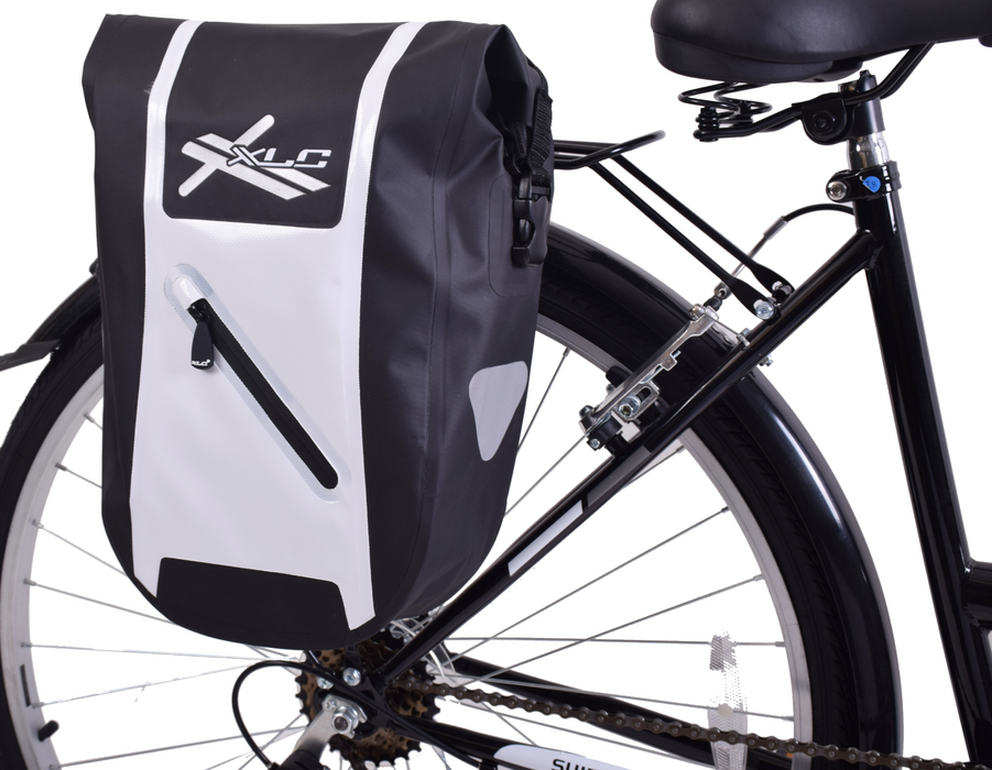 XLC Low Rider Waterproof Bike Pannier Roll Top Luggage Bag 9L or 18L Black-White